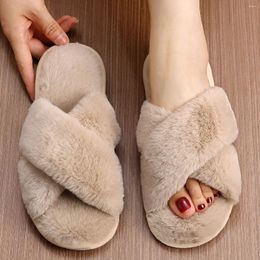 Slippers Women Lndoor Cross Strap Fluffy Bedroom Mule Indoor For Guests Laides Sandals