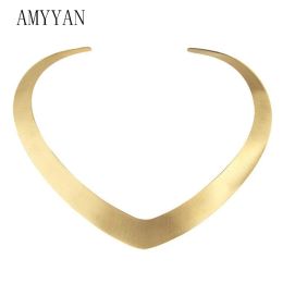 Necklaces Collar Necklace V Shape Choker Necklace Gold Colour Collares Jewellery Stainless Steel Torques Statement Jewellery