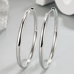 Earrings New 925 Sterling Silver 3MM Thick 3/4/5/6CM Hoops Earrings For Women Luxury Quality Jewellery Accessories 2023 Trend Free Shipping