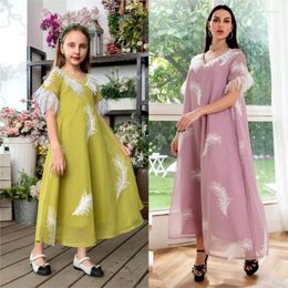 Ethnic Clothing Spring And Autumn European American Style Children's Mother Daughter Parent-Child Dress Feather Stitching Robe