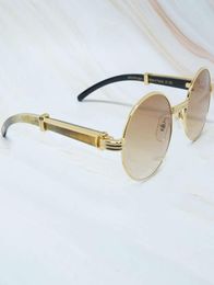 Ienbel Oval Mens Sunglasses Fashion Metals Luxury Designer Wood Buffalo Horn Glass Vintage Shades Buffers Retro Round Glasses2311700