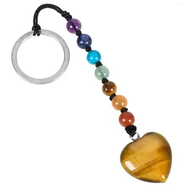 Keychains Love Heart Crystal Stone Keychain Reiki Healing 7 Chakra Beads Stainless Steel Keyring Car Key Lanyards