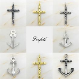 Necklaces Pendants Skull Cross Anchor Fine Jewellery Accessories Fit Necklace 925 Sterling Silver Blackened Punk Rebel Gift For Women Men