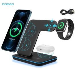 Chargers 3 in 1 15W Fast Wireless Charger Pad Dock Station For iPhone 15 14 13 12 11 Pro Max XS XR X 8 Apple Watch 8 7 SE 6 AirPods 3 Pro