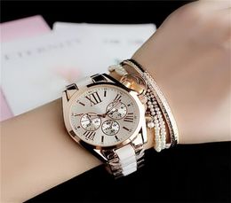 Fashion design women039s Girl 3 Dials style Metal steel band Quartz Watch Roman alphabet Small size dial Women039s Quartz Wa1792378