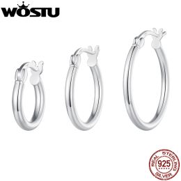 Earrings WOSTU Solid 925 Sterling Silver Geometric Large Circle Hoop Earrings For Women European Simple Statement Jewelries Wedding Gift