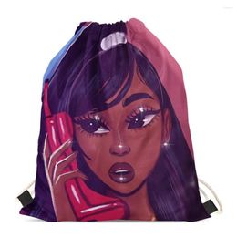 Drawstring HYCOOL Fashion Ladies Bag African Black Girl Phone Print School Girls Book Bags Kids Travel Storage Backpack Beach Sport Sack