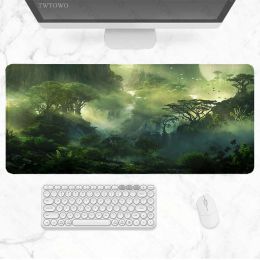 Pads Fantasy Forest Green Landscape Tree Mouse Pad Gamer XL Large Custom HD Mousepad XXL Playmat Desk Mats Natural Rubber PC Mice Pad