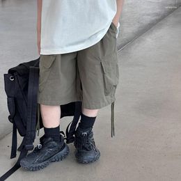 Trousers Summer Boys Washed Cotton Ribbon Knee Length Cargo Pants Children Loose