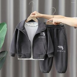 Clothing Sets Boys Spring Autumn Two Pieces Set 2024 Fashion Zipper Turn-down Collar Full Sleeves Embroidery Printing Coat Ankle Length