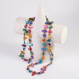 Necklaces Fashion Bohemian Long Knot Necklace Rainbow Colorful Irregular Shell Glass Necklace Sweater chain 2 Layer Necklace