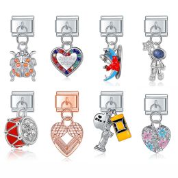 Strands Hapiship Fashion Heart Butterfly Beetles Astronauts Shark Charm Italian Link Fit DIY 9mm Stainless Steel Bracelet Jewelry DJ543