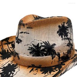 Berets Ethnic Cowboy Hats With Colour Printed Western Party Large Rolled Brims Hat Fedoras Felts Sunproof