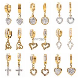 Dangle Chandelier 18 Different Styles White Rhinestone Titanium/Stainless Steel Dangle Earrings for Women Men Heart Cross Hiphop Rock Cool Earings d240323