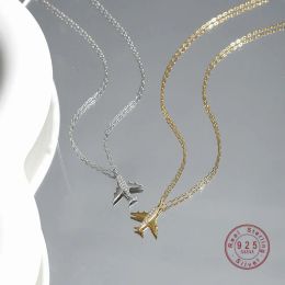 Necklaces HI MAN 925 Sterling Silver French Personality MicroSet Zircon Airplane Pendant Necklace Women Versatile Jewelry Gift