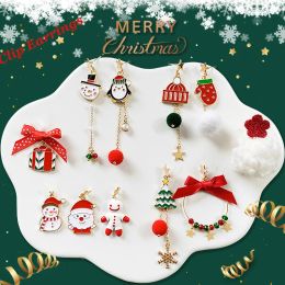 Earrings Fashion Asymmetry Christmas Clip Earrings Santa Claus Snowman Earrings Non Pierced Ear Clips Female Child Christmas Gift Jewellery