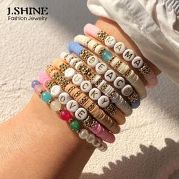 Charm Bracelets JShine Bohemian Polymer Clay Seed Beads Bracelet DIY Letter Stackable Handmade Summer Boho Jewelry Accessories