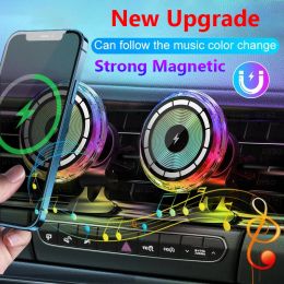 Chargers RGB Lamp Magnetic Wireless Charging Car Air Vent Stand Phone Holder For iPhone 12 13 14 15 Pro Max mini Magsafe Wireless Charger
