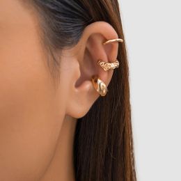 Earrings PuRui Fashion Geometric Ear Cuff Earrings for Women 3pcs/set Metal Chunky No Piercing Clip Earrings Ladies Party Girls Jewellery