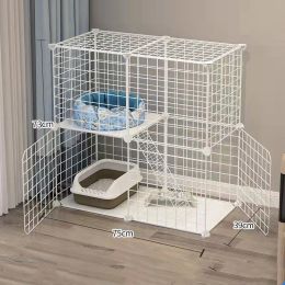 Cages 2Tier DIY Cat Fence Cage 75x73x39cm Detachable Metal Wire Kennel Indoor Rabbit Pig Dog Playpen House Large Exercise Place Crate