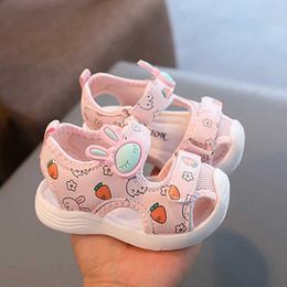 Slipper Baby Girl Sandals Summer Cartoon Rabbit Princess Shoe Sandals for Girl Kid Non-slip Soft Sole Toddler Shoe Fashion Beach Sandals Y240423