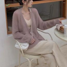 Women's Knits Winter Button Purple V-neck Sweater Long Cardigan Knit Tops For Woman In Promotion Korean Luxury Y2k Fashion Korea