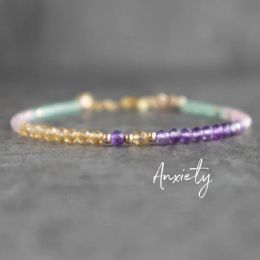 Strands Crystal Bracelet for Anti Anxiety with Rose Quartz Amethyst Aventurine Citrine, Healing Gemstone Anxiety Bracelet for Women in