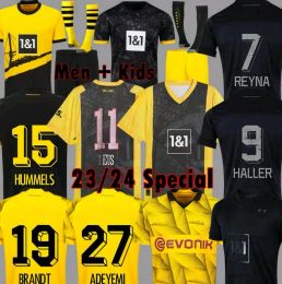 23 24 Maglie da calcio Reus Dortmunds 2023 2024 Borussia Soccer Haller Shirt da calcio Bellingham Neongelb Hummels Brandt Men Kit Kit Special All Black Maillot de Foot