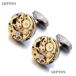 Cuff Links Watch Movement Cufflinks For Immovable Stainless Steel Steampunk Gear Mechanism Mens Relojes Gemelos 240419 Drop Delivery J Dhkd0