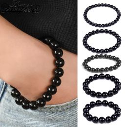 Strands New Natural Black Obsidian Stone Bracelet Promote Blood Circulation Relax Anxiety Relief Healthy Weight Loss Bracelets Women Men