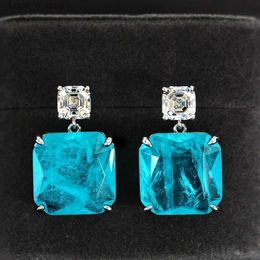 Dangle Chandelier New Sparkling Paraiba Tourmaline Gemstone Drop Earrings % Sterling Silver High Carbon Diamond Fine Jewellery for Women H240423