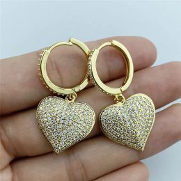 Earrings SIPENGJEL vintage Large Heart Pendant Earrings Geometric Romantic Full Zircon Drop Hoop Earrings For Women Wedding Jewellery