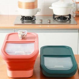 Storage Bottles Foldable Rice Box Transparent Sliding Lid Large Capacity Powder Bucket Dry Food Container With Measuring Cup