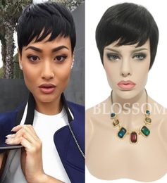 Human Short Hair Glueless Wig With Bangs Cheap Pixie Cut African American Wigs Short Bob Cuts Full Hair Lace Wig For Black Women1444037