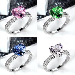 Bands Romantic Pink Heart shaped Ring for Female Cubic Zirconia Bridal Wedding Party with Minimalist Fashion Jewellery Accessories