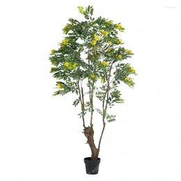 Decorative Flowers Simulation Green Artificial Plant Pot Fake Yellow Flower Tree Indoor Window Coffee Shop Decoration Office Floor Ornaments