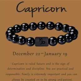 Bangle Fashion Zodiac Bracelets For Women Men Matte Black Agate Beads Wristbands Couple Gifts Jewelry Beaded Bracelets