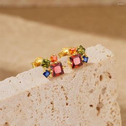 Stud Earrings CANNER Bohemian Geometric Zircon S925 Sterling Silver Irregular Colored Square Piercing Jewelry