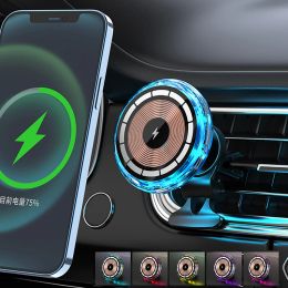 Chargers 15W Magnetic Car Wireless Charger Holder Pickup Voice Control RGB Light For Phone Iphone 14 Samsung Xiaomi Carregadores Sem Fio