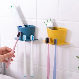 Heads 1Pc Multifunction Toothbrush Holder Self Adhesive Shaver Dispenser Wall Mounted Bathroom Organizer Toothpaste Storage Rack ABS