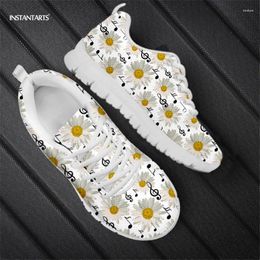 Casual Shoes INSTANTARTS Women Musical Notes Small Daisies Pattern Pure White Printed Lace-up Footwear Comfortable Lightweight Sneaker Mujer