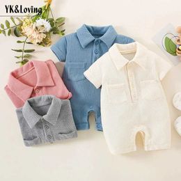 Rompers Summer Newborn Baby Solid Jumpsuits Toddler Boys Girls Short Sleeve Bodysuits Thin Breathable Romper for H240423