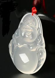 Natural Chalcedony white jade necklace lover039s Fashion maitreya Laughing Guanyin Buddha pendant JADE jewelry2507291