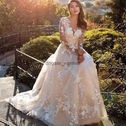 Haute Couture long sleeves Wedding Dresses elegant lace sweep train sexy Neck 3D Floral Lace Plus Size Arabic Bridal Gowns sexy Gorgeous bride Vestidos de novia 2024