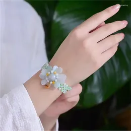 Charm Bracelets Luxury Jewelry Pure Natural Jadeite Bracelet Hand-knitted Sun Flower Jade Stone For Women Beads Weaving Vintage Ethnic