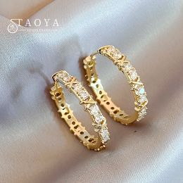 Earrings Korean Fashion Simple Zircon X Metal Hoop Earrings For Woman 2023 Neo Gothic Girls' Luxury Jewelry Wedding Party Set Accessories