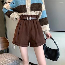 Women's Shorts Casual Women Warm Autumn Winter High Waist Crimping Black Wide Leg Trousers All-match Elegant Vintage Baggy Short Lady