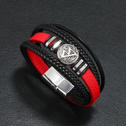 Strands Black Red Tree Male Unique Design New Punk Vintage Cuff Men Leather Bracelets Bangles for Women Men Jewellery Accessories