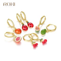 Earrings ROXI Design Enamel Pendants Hoop Earrings for Women Cute Fruit Charms Jewelry Making DIY Cherry Strawberry Earrings Accessories