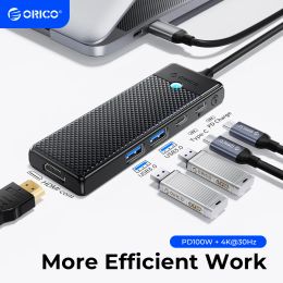 Hubs ORICO USB C HUB TypeC Docking Station to HDMIcom USB 3.0 Adapter 4K30Hz PD100W Card Read Splitter for MacBook iPad Pro Huawei